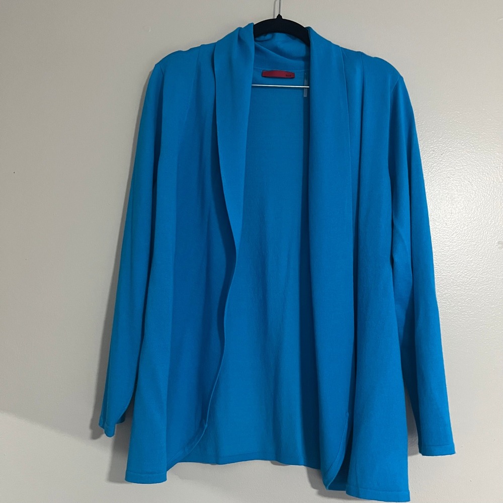 RED Turquoise Blue Open Front Shawl Collar Cardigan Sweater Size L